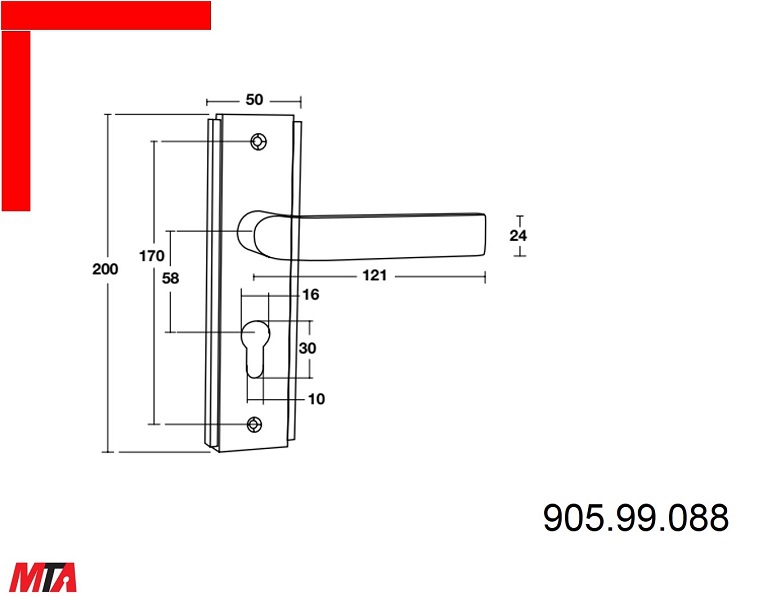 Bộ khóa cửa Bauma Hafele BM055-58 MSP 911.84.112 tay gạt đế dài