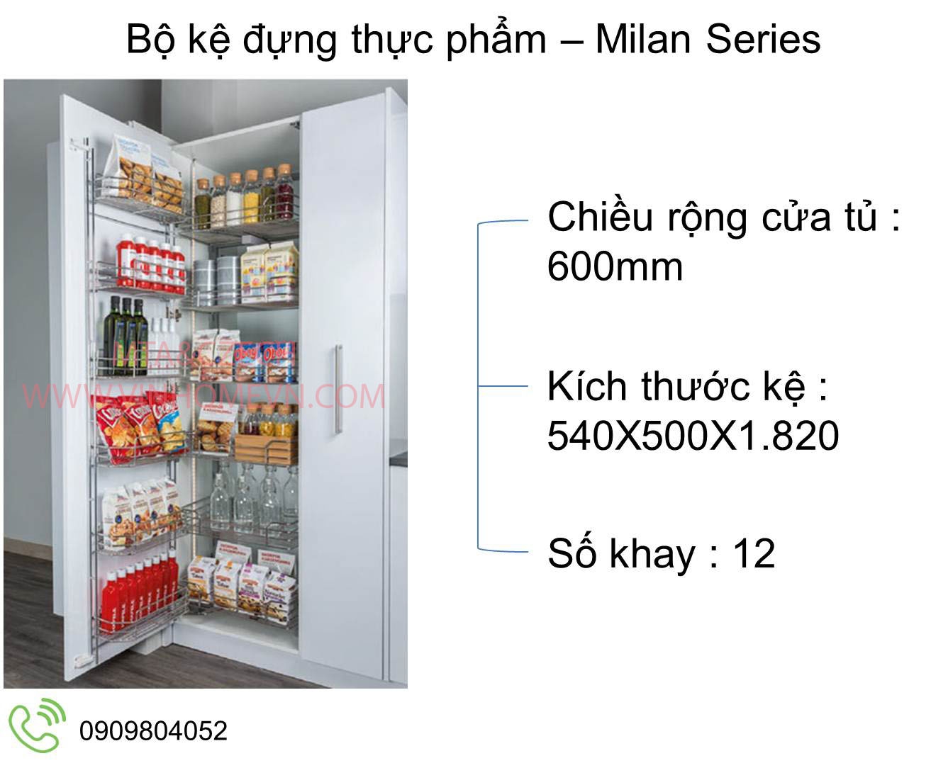 Bộ kệ đựng thực phẩm 12 khay rộng 600mm Milan Series MSP 549.91.173