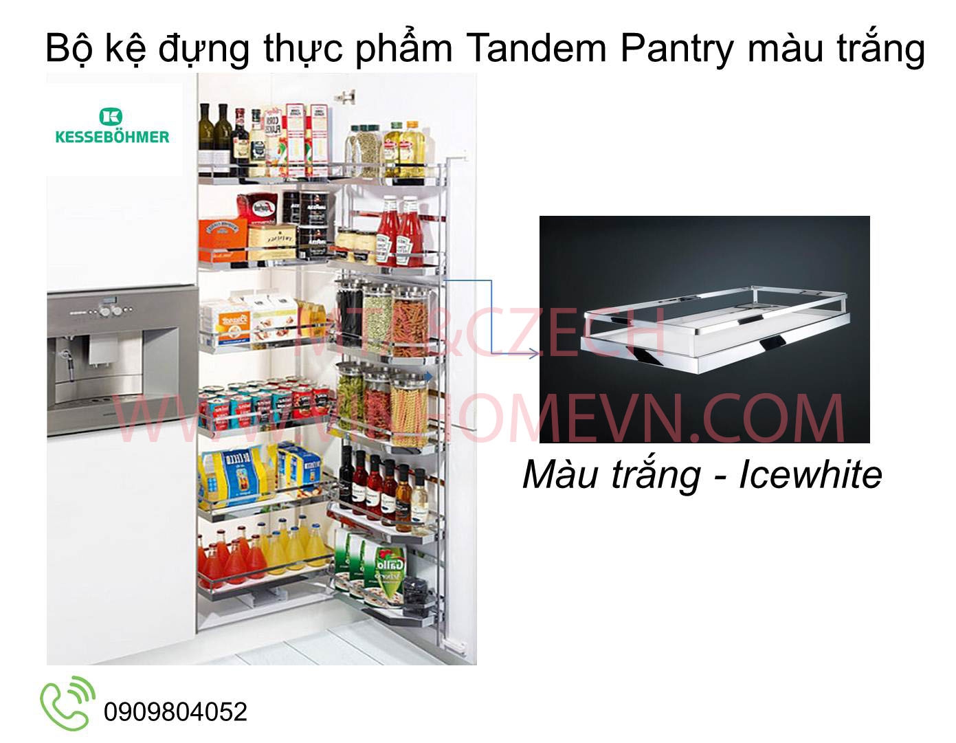 Bộ kệ đựng thực phẩm Tandem Pantry màu trắng 3 khay 545.94.650