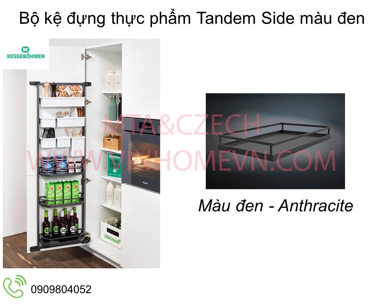 Bộ kệ đứng thực phẩm Tandem Side màu đen 3 khay MSP 545.02.412