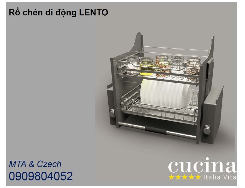 Gía nâng hạ bát đĩa Cucina Lento 504.76.208 mạ chrome lưới tròn tủ rộng 900mm
