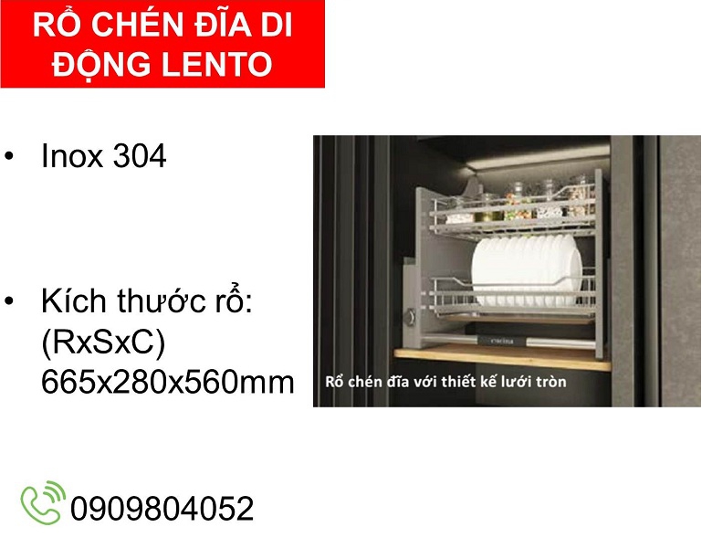 Gía nâng hạ bát đĩa Cucina Lento 504.76.005 inox 304 lưới tròn tủ rộng 700mm