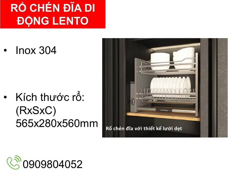 Gía nâng hạ bát đĩa Cucina Lento 504.76.014 inox 304 lưới dẹt tủ rộng 600mm