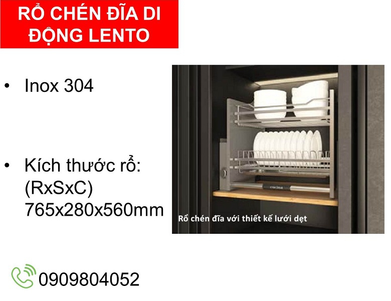 Gía nâng hạ bát đĩa Cucina Lento 504.76.017 inox 304 lưới dẹt tủ rộng 800mm