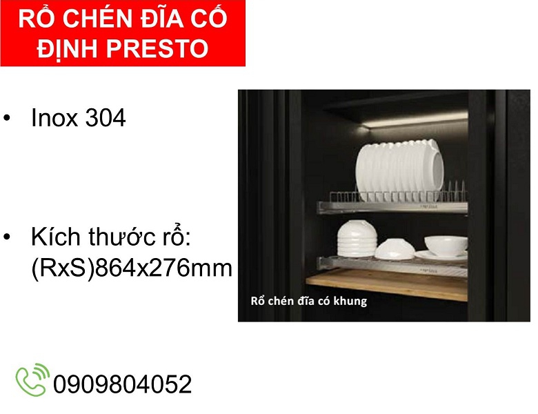 Kệ để chén đĩa 2 tầng cố định Cucina 544.40.008 Inox 304 có khung R.864xS.276mm