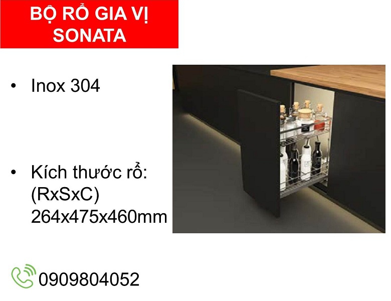 Kệ để gia vị Inox 304 Cucina Sonata 549.20.033 R.264xS.475xC.460mm