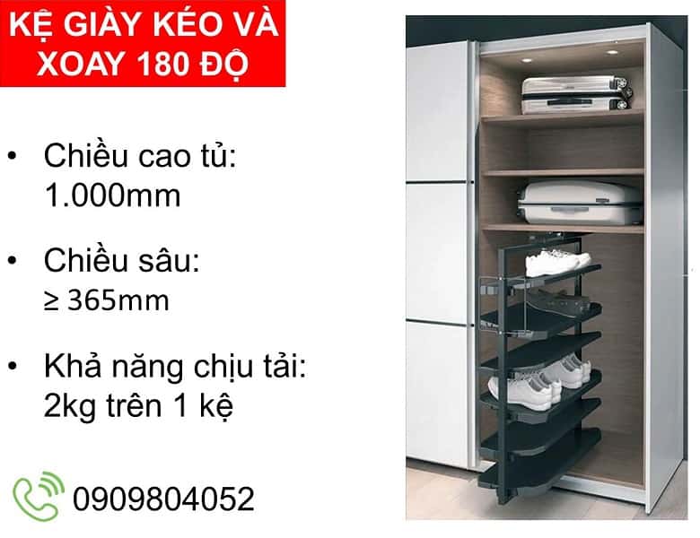 Kệ giày kéo và xoay 180 độ Hafele 806.22.400 C.1000mm màu đen