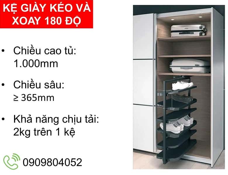 Kệ giày kéo và xoay 180 độ Hafele 806.22.700 C.1000mm màu trắng