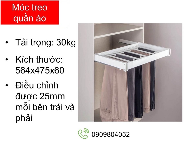 Móc treo quần áo Hafele MSP 807.95.821 cho tủ rộng 600mm màu trắng