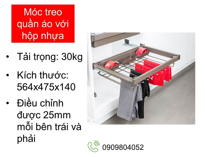 Móc treo quần áo với hộp nhựa Hafele MSP 807.95.111 cho tủ rộng 600mm màu chestnut