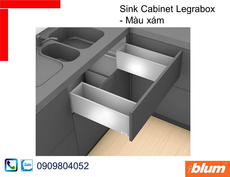 Ngăn kéo chậu rửa Blum Sink Cabinet Legrabox màu xám