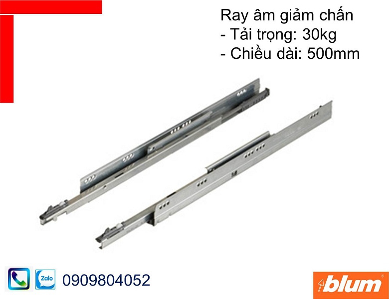 Ray âm giảm chấn Blum 578.5001B cho ray hộp tải trọng 30kg chiều dài 500mm