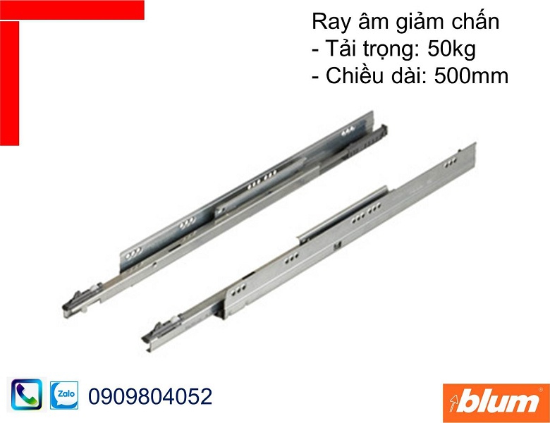 Ray âm giảm chấn Blum 578.5001B cho ray hộp tải trọng 50kg chiều dài 500mm