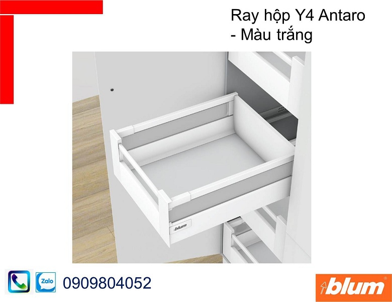 Ray hộp âm Blum Y4 Antaro màu trắng có thanh nâng và thành kính chiều cao 173mm