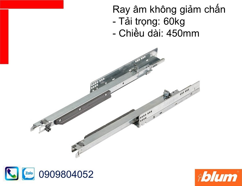 Ray trượt Blum 766H4500S Movento không giảm chấn tải trọng 60kg chiều dài 450mm