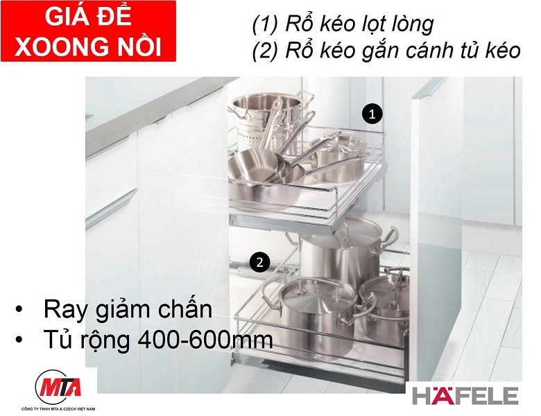 Giá để xoong nồi hafele 540.24.503 gắn cửa cánh kéo tủ rộng 400mm