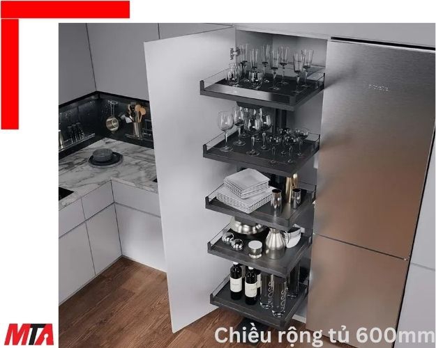 Tủ đồ khô Hafele Kessebohmer CONVOY Lavido 549.63.486 - Khay màu đen chì - phù hợp tủ bếp rộng 600m