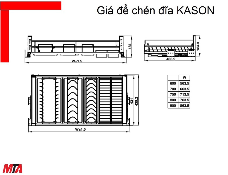 Giá để bát đĩa Kosmo Hafele 549.08.884 KASON FLEX tủ rộng 600mm