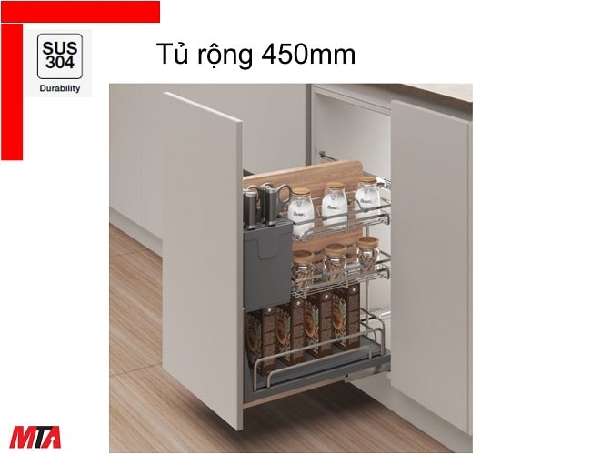 Kệ gia vị dao thớt đa năng Hafele kosmo 549.11.006 inox 304 dòng Omero multi tủ 450mm