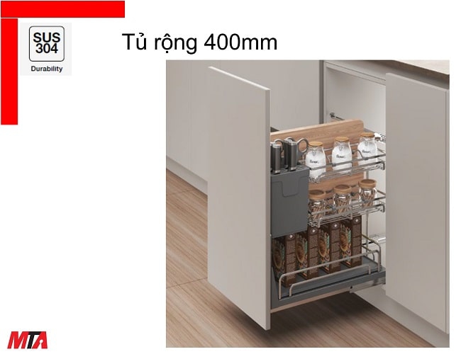 Kệ gia vị dao thớt inox 304 Hafele kosmo-P 549.11.005 dòng Omero multi tủ 400mm