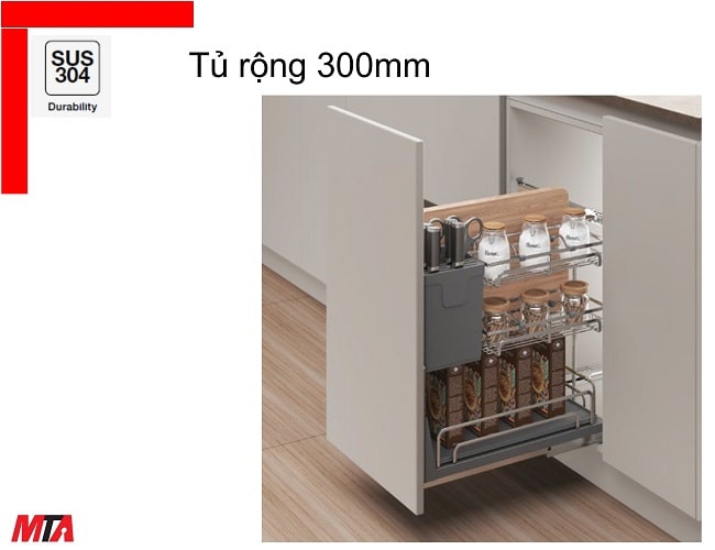 Rổ gia vị dao thớt đa năng Hafele kosmo-P 549.11.003 inox 304 dòng Omero multi tủ 300 mm