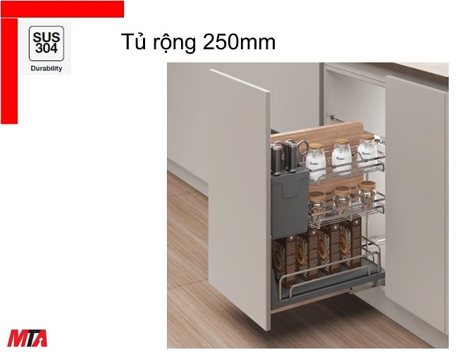 Rổ gia vị dao thớt Hafele kosmo-P 549.11.002 inox 304 dòng Omero multi tủ 250 mm