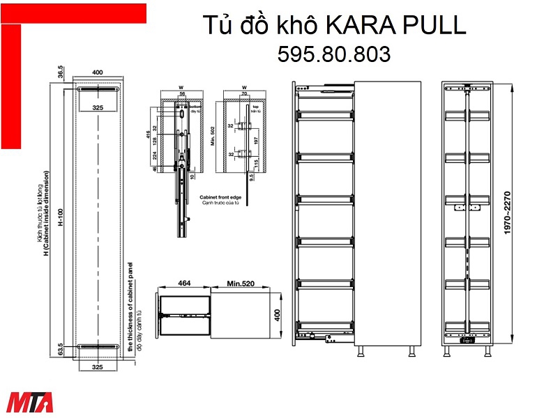 Tủ đồ khô Kosmo Hafele 595.80.803 Kara pull tủ rộng 400mm
