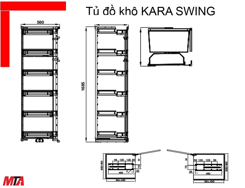 Tủ đồ khô Hafele Kosmo 548.65.842 Kara Swing tủ rộng 450mm