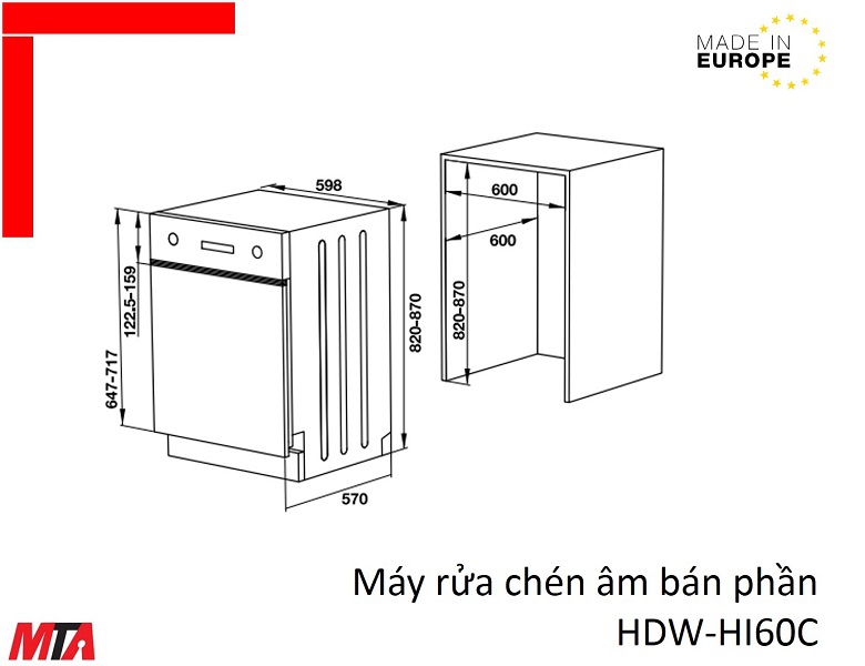 Máy rửa chén hafele HDW-HI60C MSP 533.23.120 âm bán phần