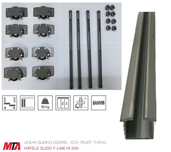 Bộ ray cửa lùa hafele F-LINE 18 50A MSP 401.30.016 cho tủ áo trượt thẳng lắp lọt lòng