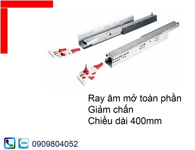 Ray âm giảm chấn Hafele EPC Evo 433.32.073 mở toàn phần chiều dài 400mm