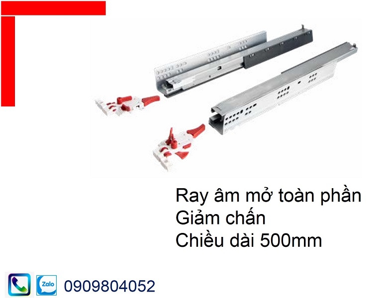 Ray âm giảm chấn Hafele EPC Evo 433.32.075 mở toàn phần chiều dài 500mm